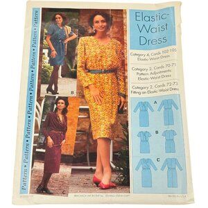 Vintage Sewing Pattern For Elastic Waist Dress With Multiple Sizes & Designs By